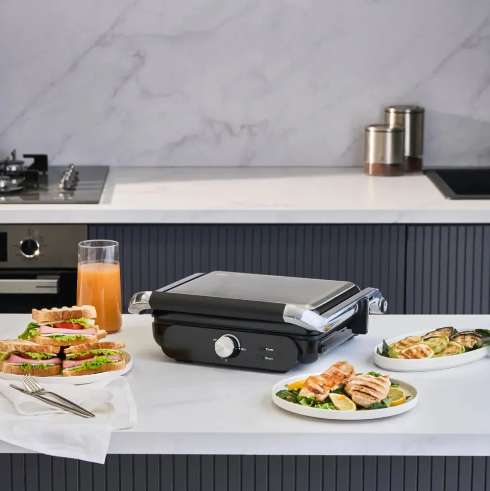 Homend Grilliant 1366H Stainless Steel Body Sandwich Toaster & Grill Maker with Removable Cast Plates, 2000W, Inox
