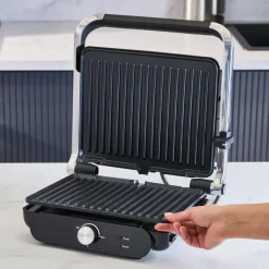 Homend Grilliant 1366H Stainless Steel Body Sandwich Toaster & Grill Maker with Removable Cast Plates, 2000W, Inox