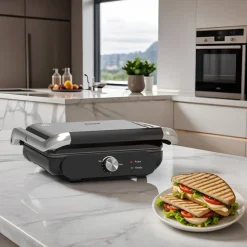 Homend Grilliant 1366H Stainless Steel Body Sandwich Toaster & Grill Maker with Removable Cast Plates, 2000W, Inox
