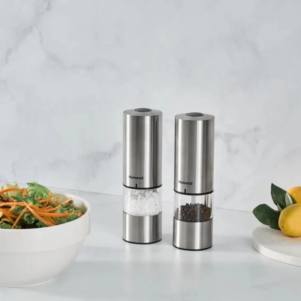 Homend Grindgo 6003 2-Piece Rechargeable Seasoning Mill Set, Inox