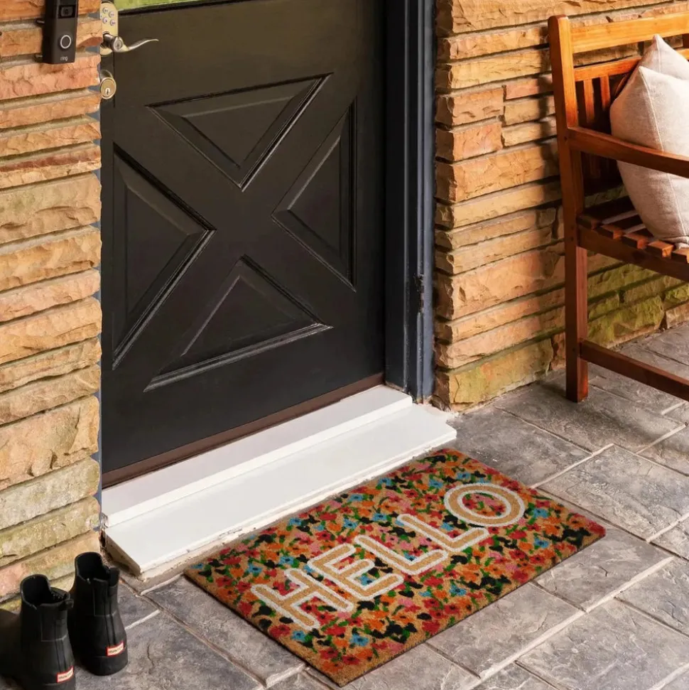 Kaşmir Rugs 7/24 Colourful Floral Hello Coco Door Mat, 45cmx75cm, Multi