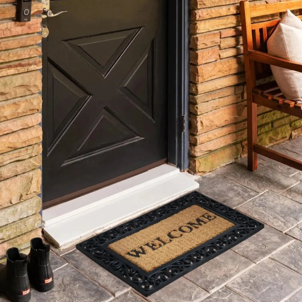 Kaşmir Rugs 7/24 Rubber-Framed Welcome Coco Door Mat, 45cmx75cm, Multi