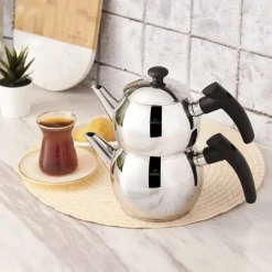 Karaca Adelya Stainless Steel Induction Teapot Set, Small, Silver Black