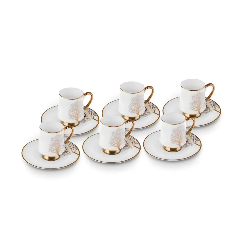 Karaca Afra 12-Piece Bone China Espresso Turkish Coffee Cup Set for 6 People, 90ml, White