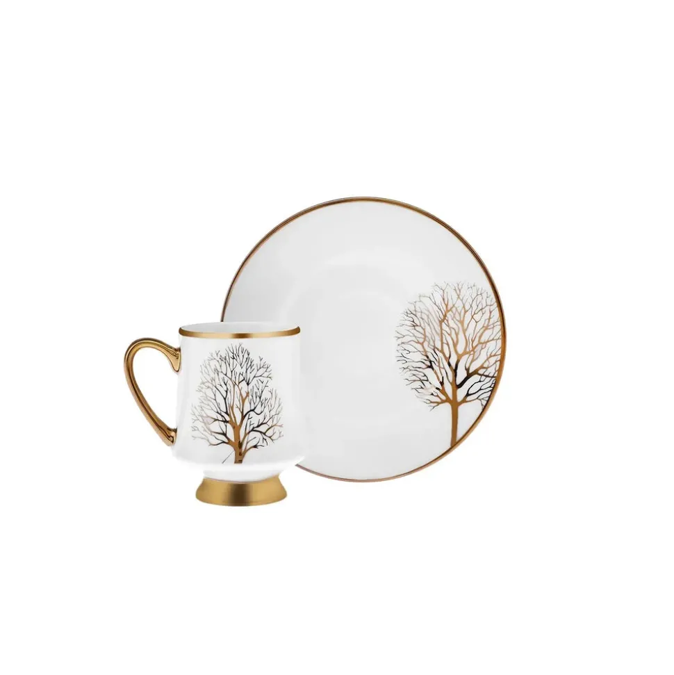 Karaca Afra 12-Piece Bone China Espresso Turkish Coffee Cup Set for 6 People, 90ml, White