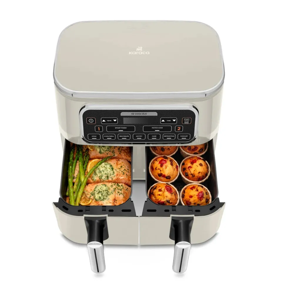 Karaca Air Cook Duo 2-in-1 Air Fryer with Stew Function, 8L, 2500W, Starlight