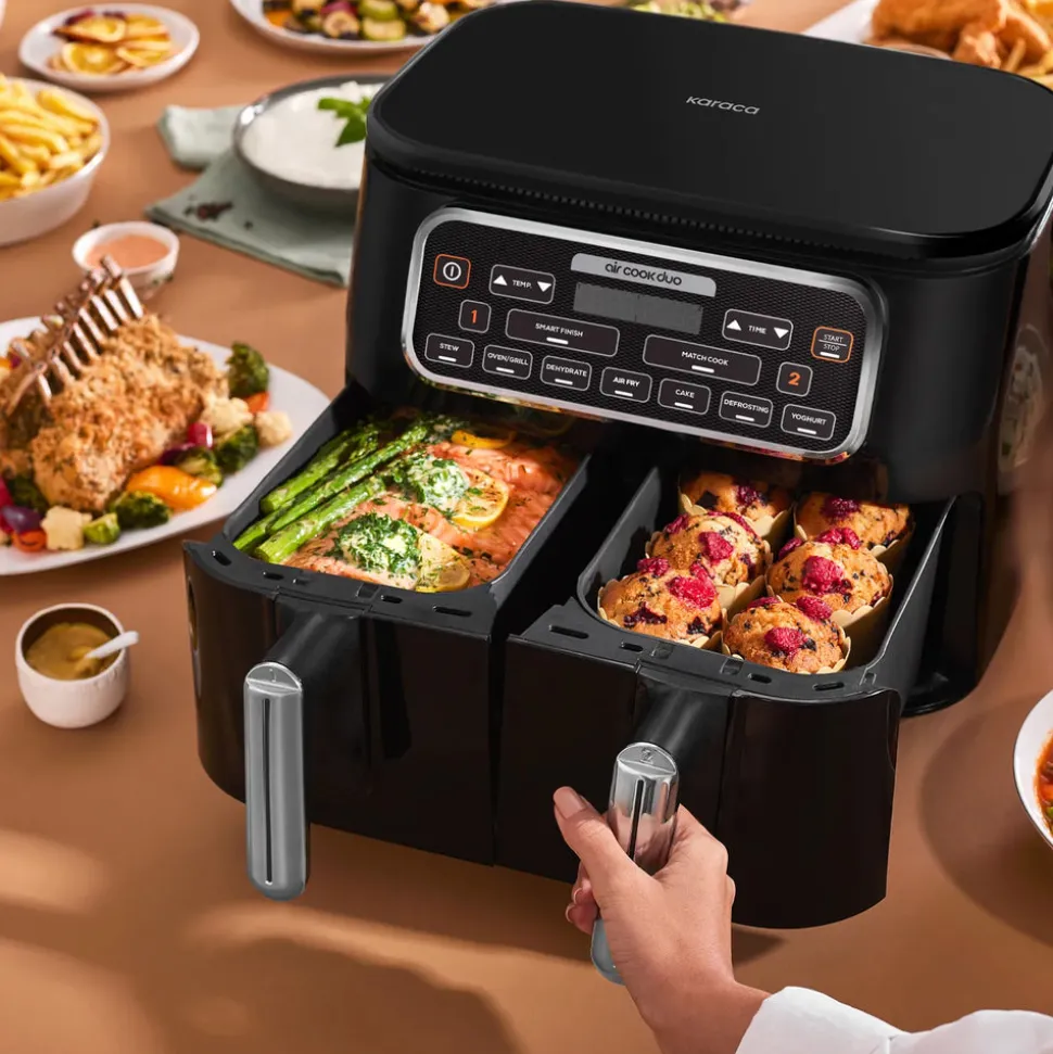 Karaca Air Cook Duo 2-in-1 Air Fryer with Stew Function, 8L, 2500W, Black Chrome