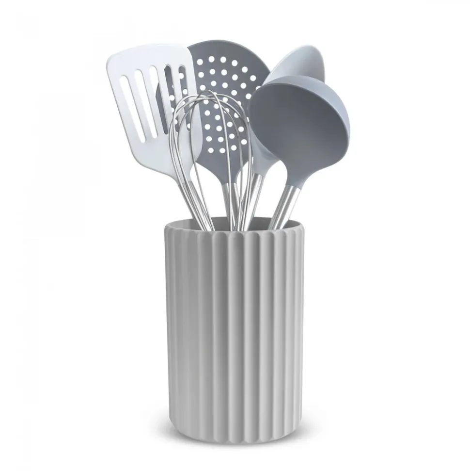 Karaca Alisa 6-Piece Stainless Steel Kitchen Utensil Set with Stand, Grey
