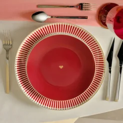 Karaca Amour 6-Piece Bone China Dinner Set for 2 People, Red Multi