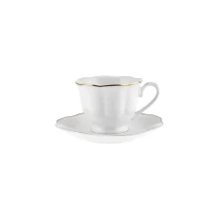 Karaca Çan 12-Piece Porcelain Espresso Turkish Coffee Cup Set for 6 People, 90ml, White Gold