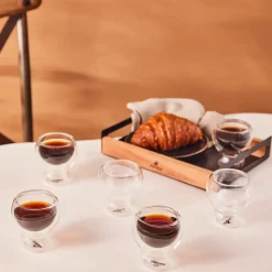 Karaca Anthon Shaped 6-Piece Glass Espresso Turkish Coffee Cup Set for 6 People, 100ml, Transparent