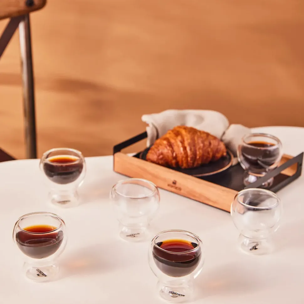 Karaca Anthon Shaped 6-Piece Glass Espresso Turkish Coffee Cup Set for 6 People, 100ml, Transparent