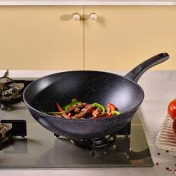 Karaca Aqua Granite Non-Stick Induction Wok Pan, 28cm, Blue
