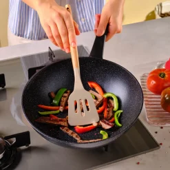 Karaca Aqua Granite Non-Stick Induction Wok Pan, 28cm, Blue