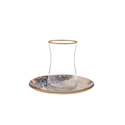 Karaca Aris 12 Piece Glass Turkish Tea Set for 6 People, 150ml, Multi