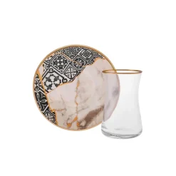 Karaca Aris 12 Piece Glass Turkish Tea Set for 6 People, 150ml, Multi