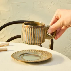 Karaca Arthur Beige & Green Tea Cup for 2 People, 260 ml