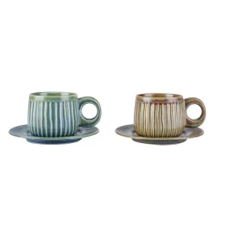 Karaca Arthur Beige & Green Tea Cup for 2 People, 260 ml