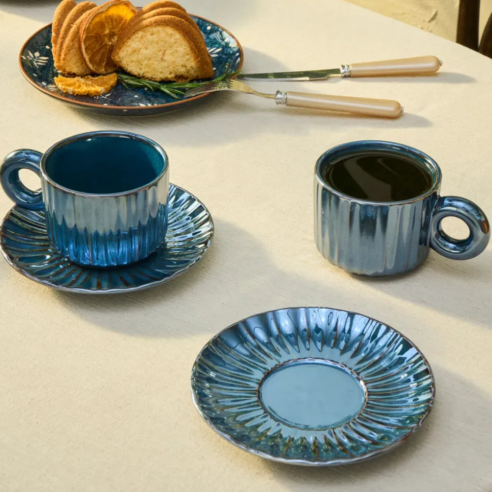 Karaca Arthur 4-Piece Tea Cup for 2 People, 260 ml, Navy