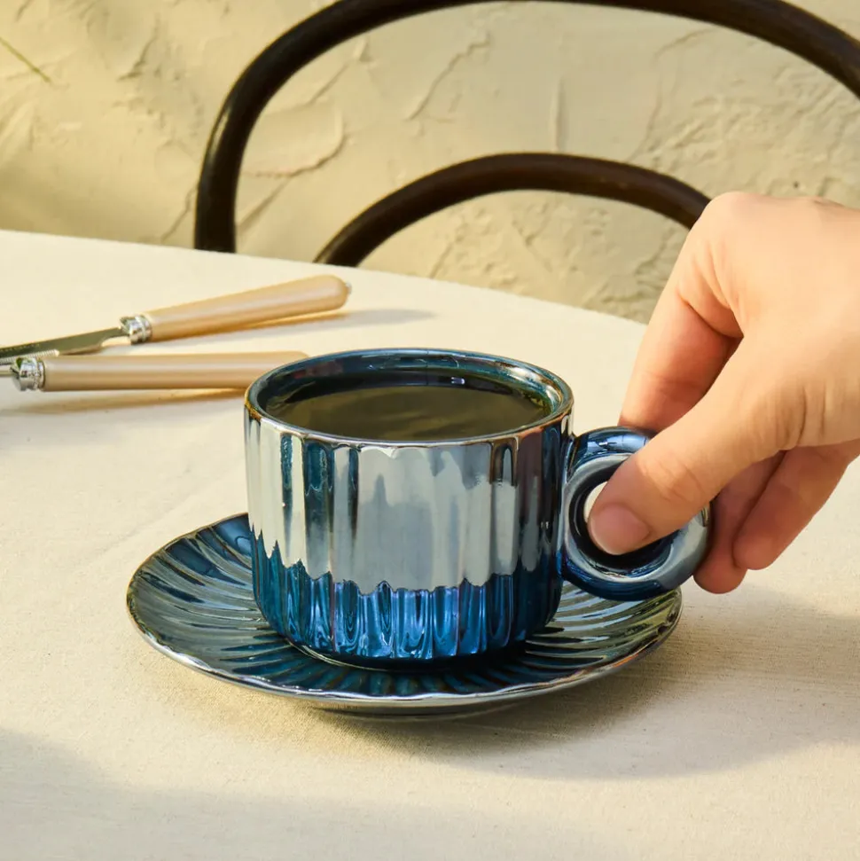 Karaca Arthur 4-Piece Tea Cup for 2 People, 260 ml, Navy