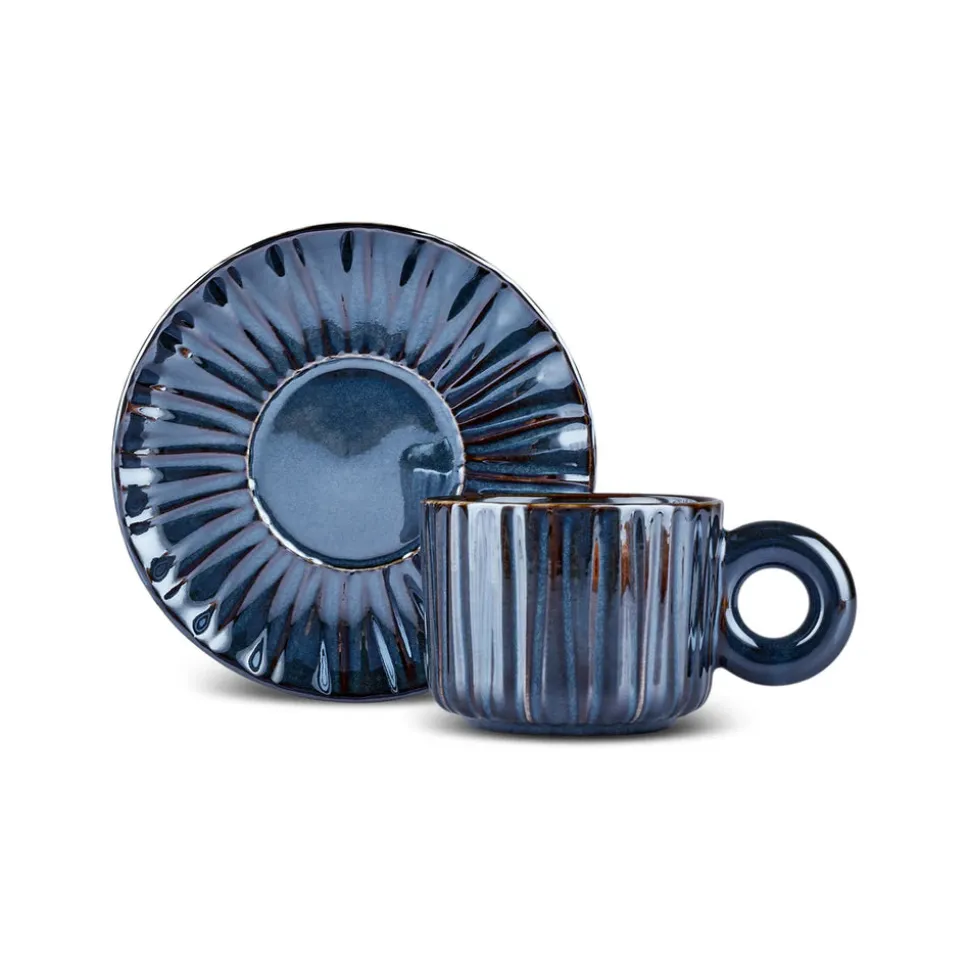 Karaca Arthur 4-Piece Tea Cup for 2 People, 260 ml, Navy
