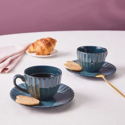 Karaca Austen 4-Piece Tea Cup and Saucer Set for 2 People, Green
