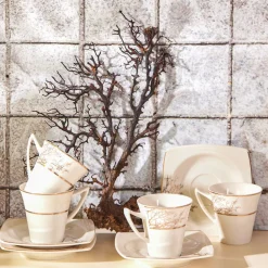 Karaca Autumn 12 Piece Porcelain Espresso Turkish Coffee Cup Set for 6 People, 85ml, Gold White