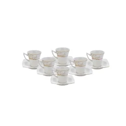 Karaca Autumn 12 Piece Porcelain Espresso Turkish Coffee Cup Set for 6 People, 85ml, Gold White