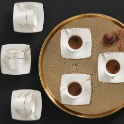 Karaca Autumn 12 Piece Porcelain Espresso Turkish Coffee Cup Set for 6 People, 85ml, Gold White
