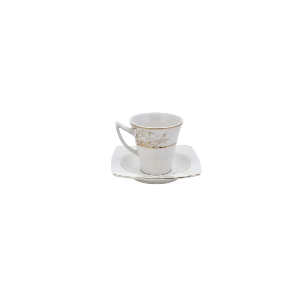 Karaca Autumn 12 Piece Porcelain Espresso Turkish Coffee Cup Set for 6 People, 85ml, Gold White