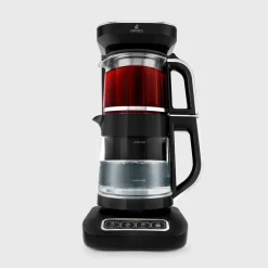 Karaca Çaysever Robotea Pro 4 in 1 Talking Automatic Glass Tea Machine, Water Heater, and Filter Coffee Brewing Machine, 2500W, Black Chrome