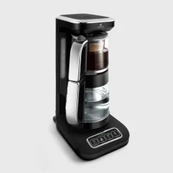 Karaca Çaysever Robotea Pro 4 in 1 Talking Automatic Glass Tea Machine, Water Heater, and Filter Coffee Brewing Machine, 2500W, Black Chrome