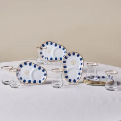 Karaca Belem 12-Piece Glass Turkish Tea Set for 6 People, 132ml, Navy