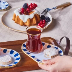 Karaca Belem 12-Piece Glass Turkish Tea Set for 6 People, 132ml, Navy