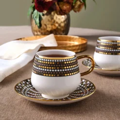 Karaca Belgin 4-Piece Glass Tea Cup and Saucer, 220ml, Multi