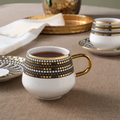 Karaca Belgin 4-Piece Glass Tea Cup and Saucer, 220ml, Multi
