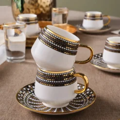 Karaca Belgin 12-Piece Porcelain Espresso Turkish Coffee Cup for 6 People, 90ml, Blue