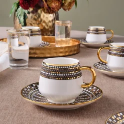 Karaca Belgin 12-Piece Porcelain Espresso Turkish Coffee Cup for 6 People, 90ml, Blue