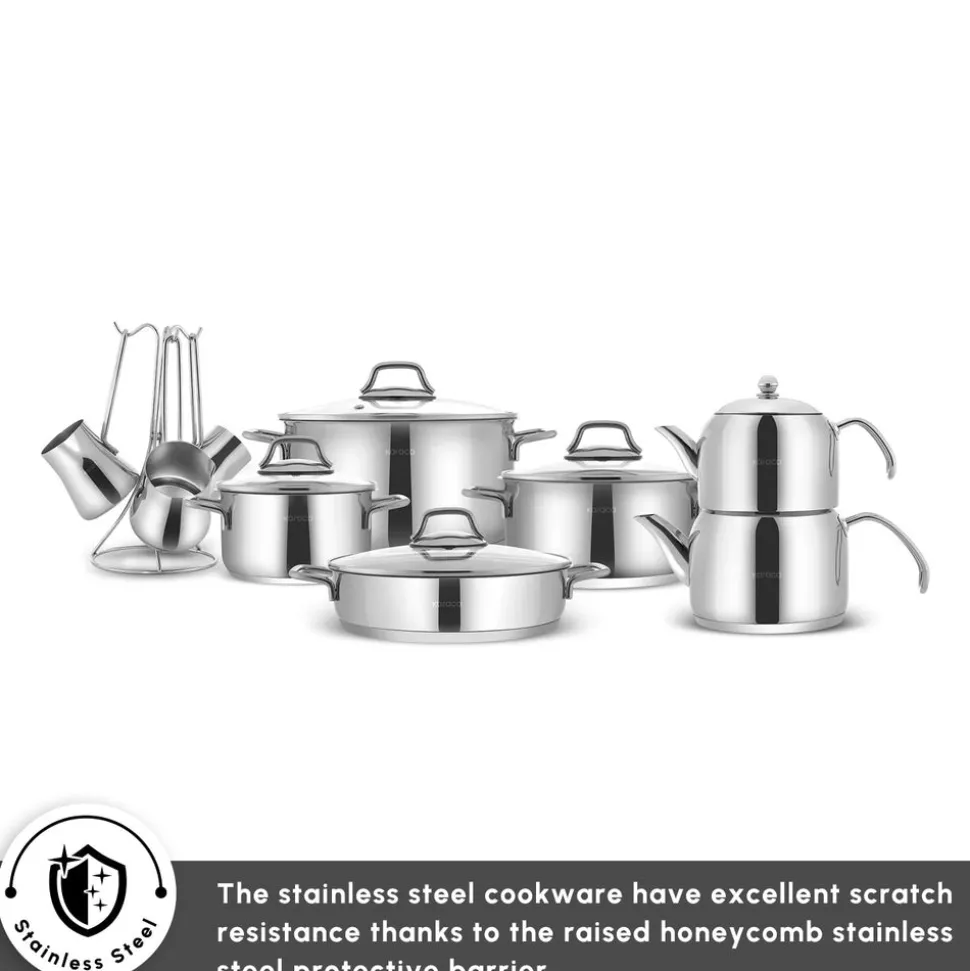 Karaca Belgrad 15-Piece Complete Stainless Steel Kitchen Cookware Set