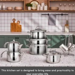 Karaca Belgrad 15-Piece Complete Stainless Steel Kitchen Cookware Set