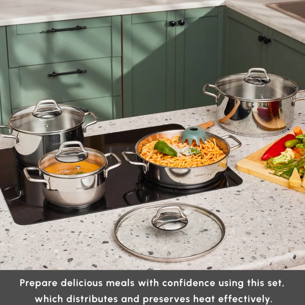 Karaca Belgrad 15-Piece Complete Stainless Steel Kitchen Cookware Set
