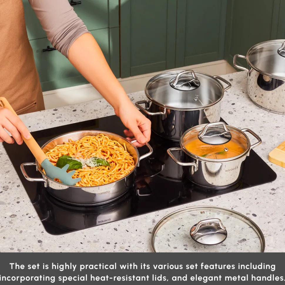 Karaca Belgrad 15-Piece Complete Stainless Steel Kitchen Cookware Set