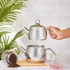 Karaca Belinay Stainless Steel Teapot Set, Medium, Silver