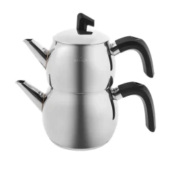 Karaca Belinay Stainless Steel Induction Teapot Set, Medium, Silver Black