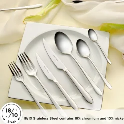 Karaca Bellamy 84-Piece Stainless Steel Cutlery Set for 12 People, Silver