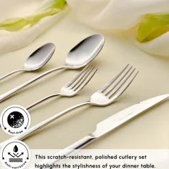 Karaca Bellamy 84-Piece Stainless Steel Cutlery Set for 12 People, Silver