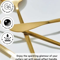 Karaca Bella 24-Piece Cutlery Set for 6 People, Matte Gold