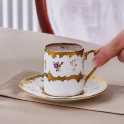 Karaca Bihter 12-Piece Bone China Espresso Turkish Coffee Cup for 6 People, 90ml, Multi