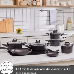 Karaca Biogranite Black Gold 12-Piece Non-Stick Induction Cookware Set