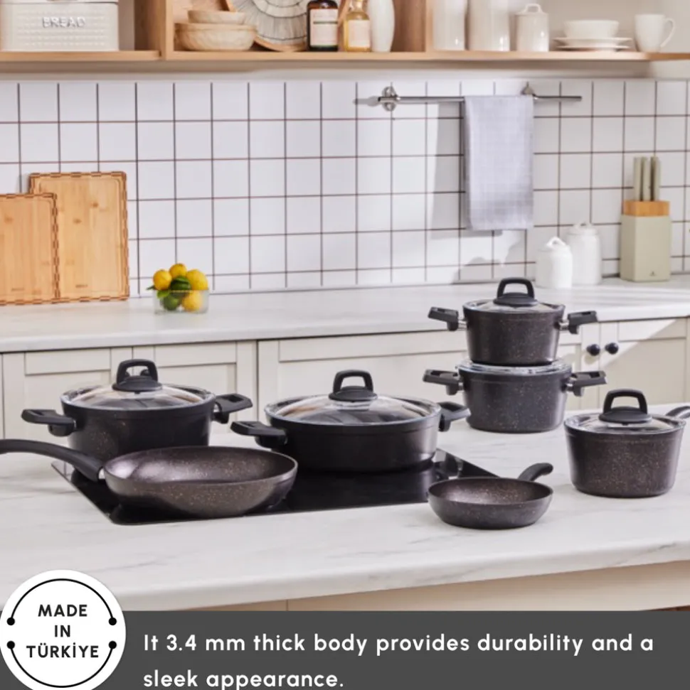 Karaca Biogranite Black Gold 12-Piece Non-Stick Induction Cookware Set